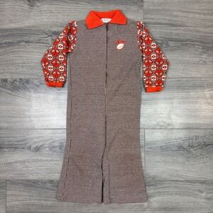 Vtg Health-tex 4T Sport Jumpsuit Orange Knit Football Houndstooth USA 70s/80s